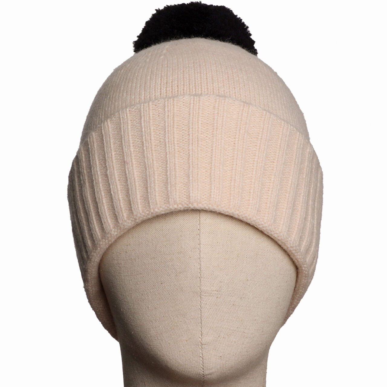 Plain cream hat black pompom