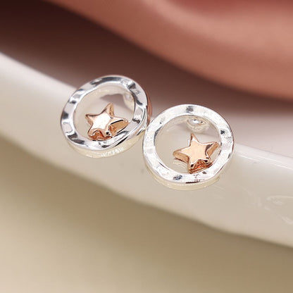 Silver plated earrings with rose gold stars