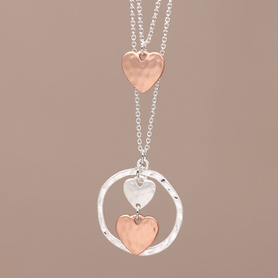 Plated Silver and Rose Gold Heart Necklace