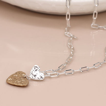 Plated Silver Beaten Heart Necklace
