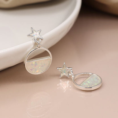 Opal Drop Circle Earrings