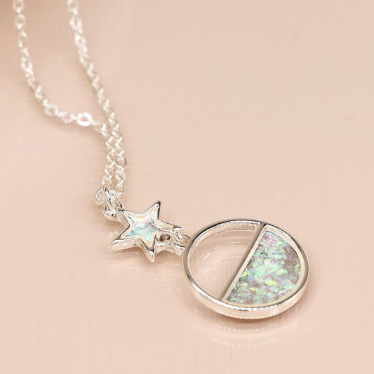Opal circle drop necklace