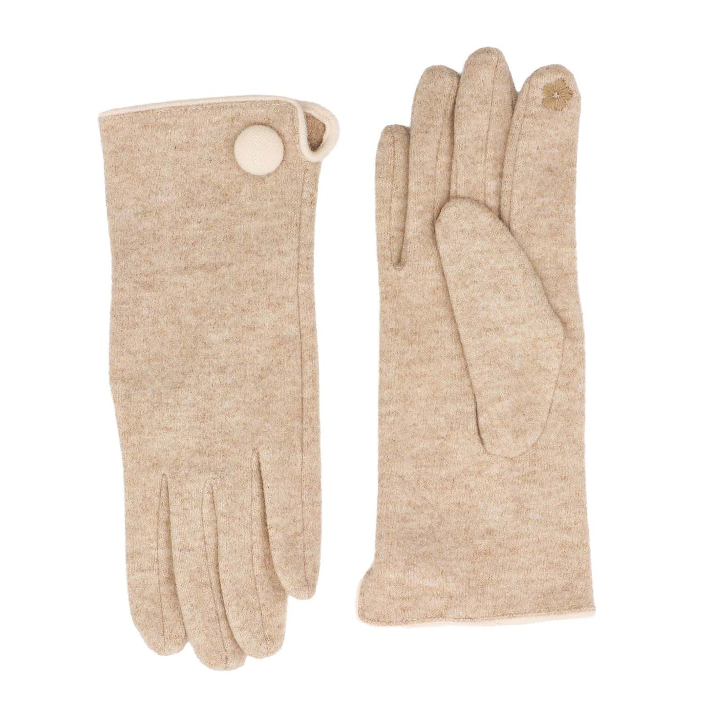 Beige Gloves with Button Detail