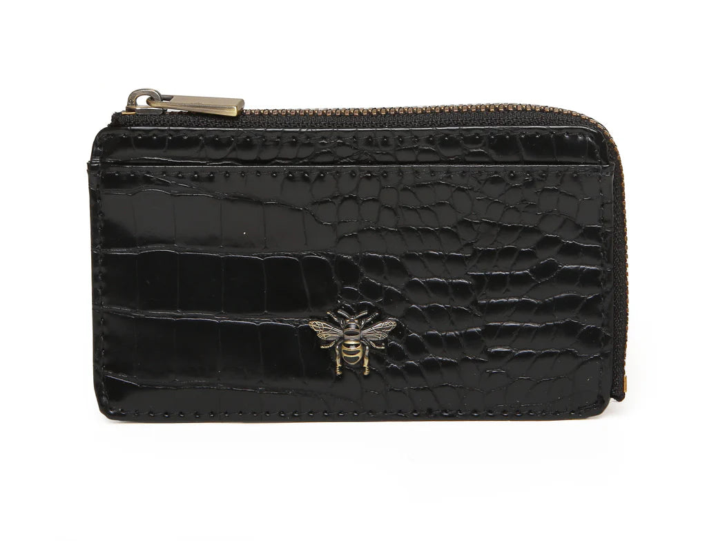 Alice Wheeler Coin and Card Purse - Black Croc