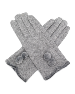 Grey Pompom Gloves