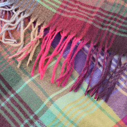 Olive and pink check scarf