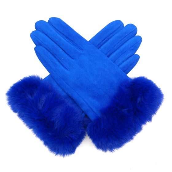 Fur Trim Gloves - Royal Blue